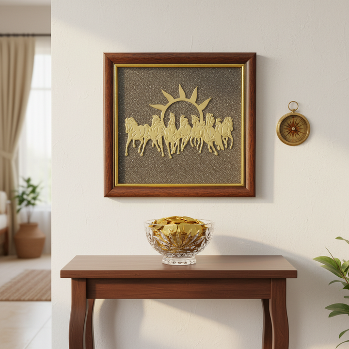 Seven Running Horses Vastu Wall Frame with Pyrite for Wealth & Success