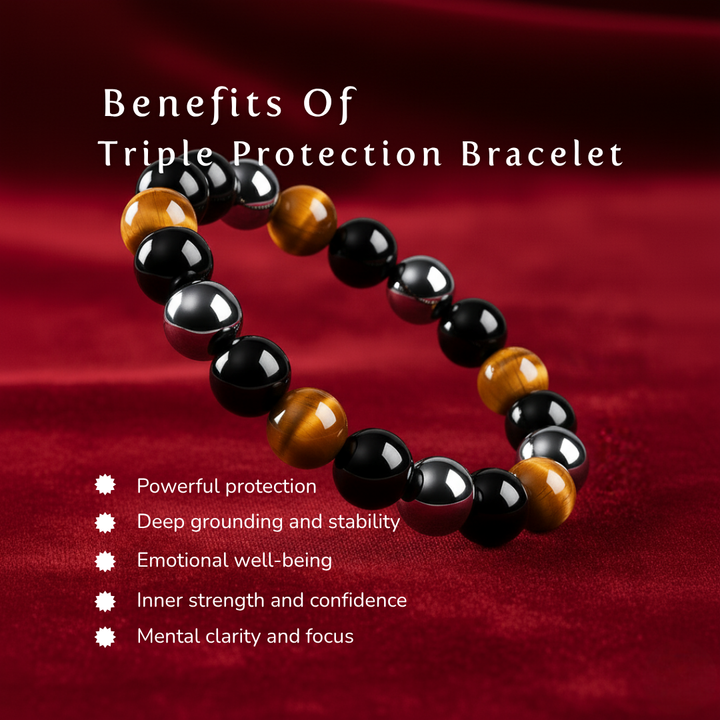 Triple Protection Bracelet Hematite, Tiger Eye, Black Obsidian