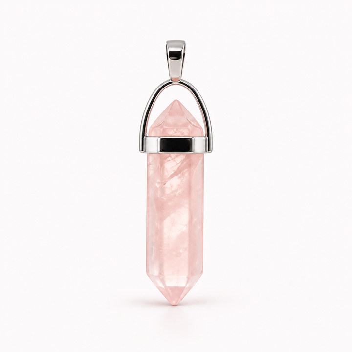 Rose Quartz Healing Crystal Point Pendant
