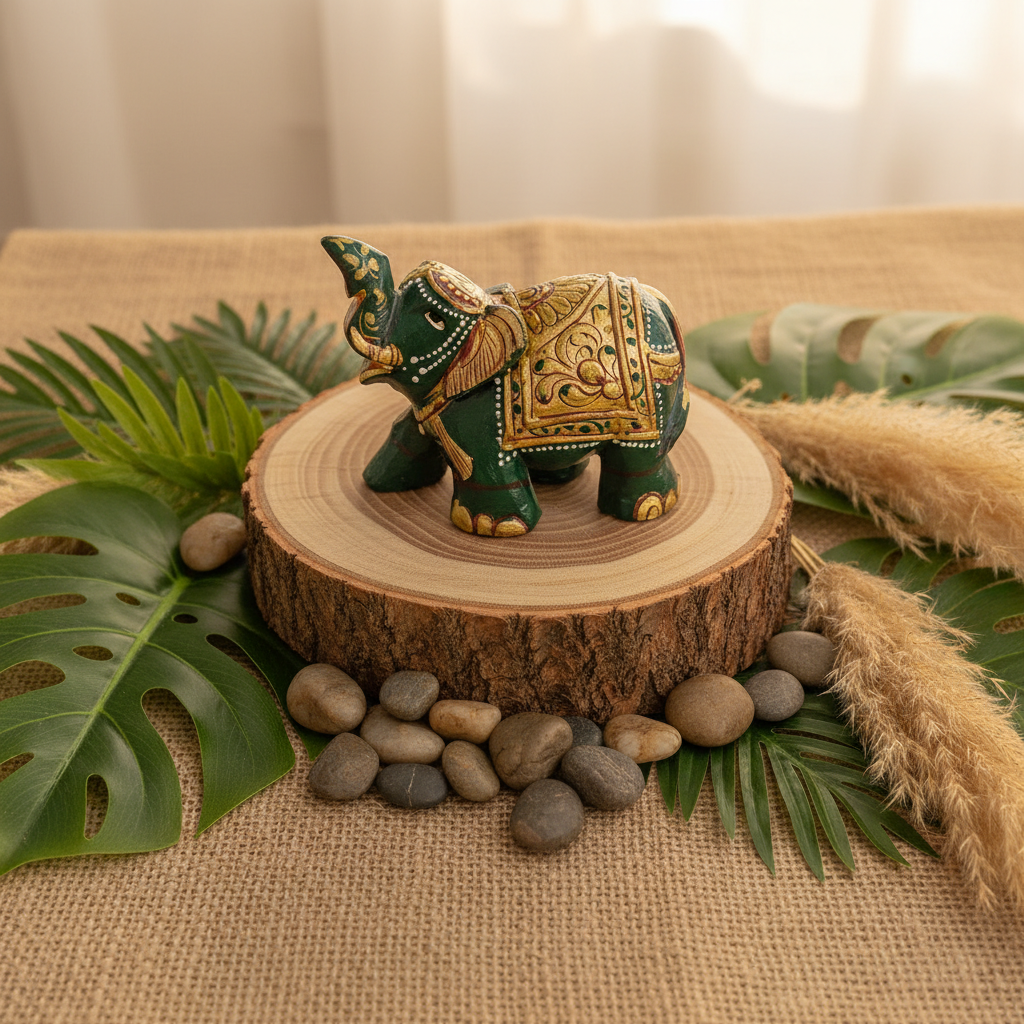 Green Trunk-Up Elephant Showpiece