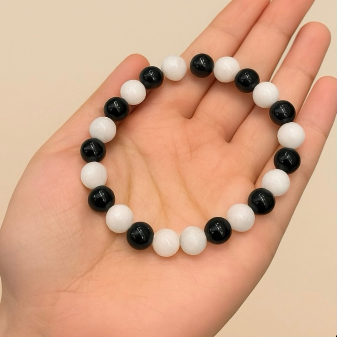Black Tourmaline And Selenite Bracelet
