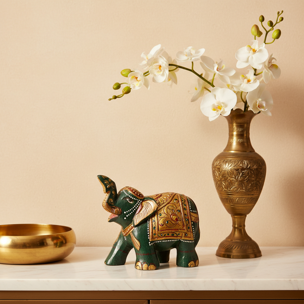 Green Trunk-Up Elephant Showpiece