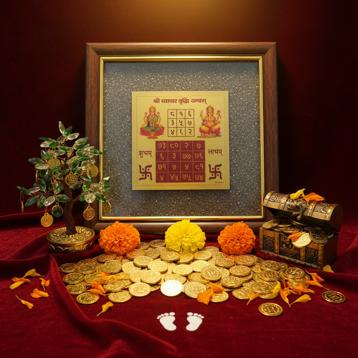 Vyapar Vriddhi Yantra Golden Wall Frame for Business Growth & Wealth