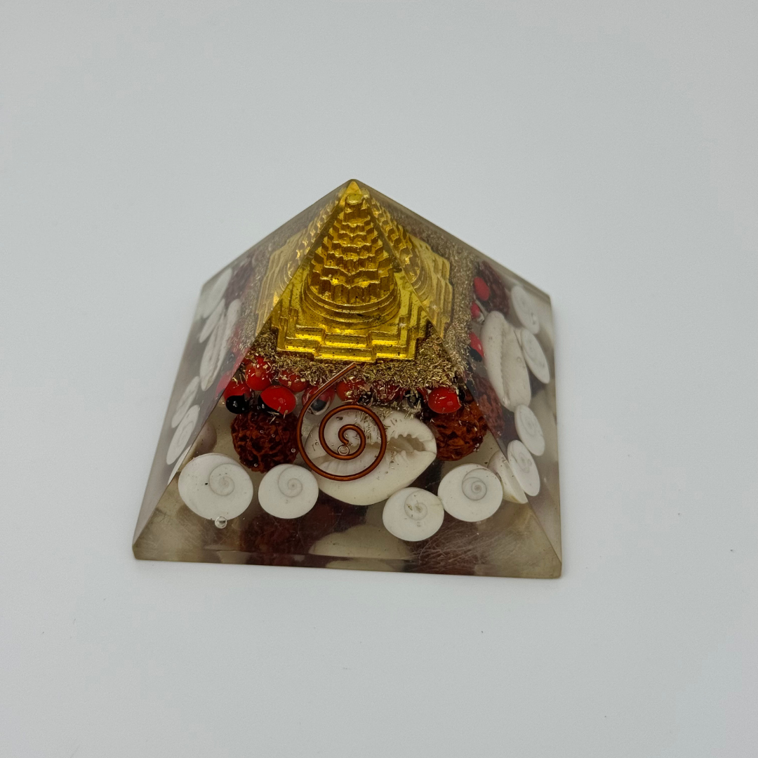 Golden Orgonite Energy Pyramid | Positivity & Protection