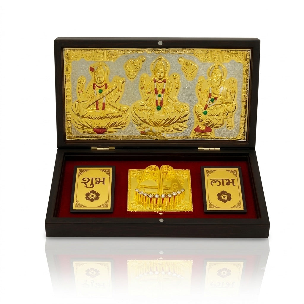 Golden Lakshmi Ganesh Saraswati Gift Set