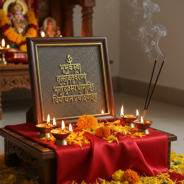 Gayatri Mantra Golden Vastu Wall Frame for Peace & Positivity