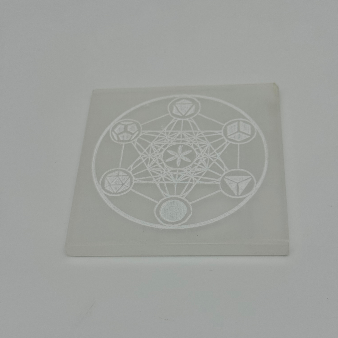 Merlin's Archangel Metatron Selenite Charging Plate (4 Inch) – Crystal Grid & Energy Cleansing Plate