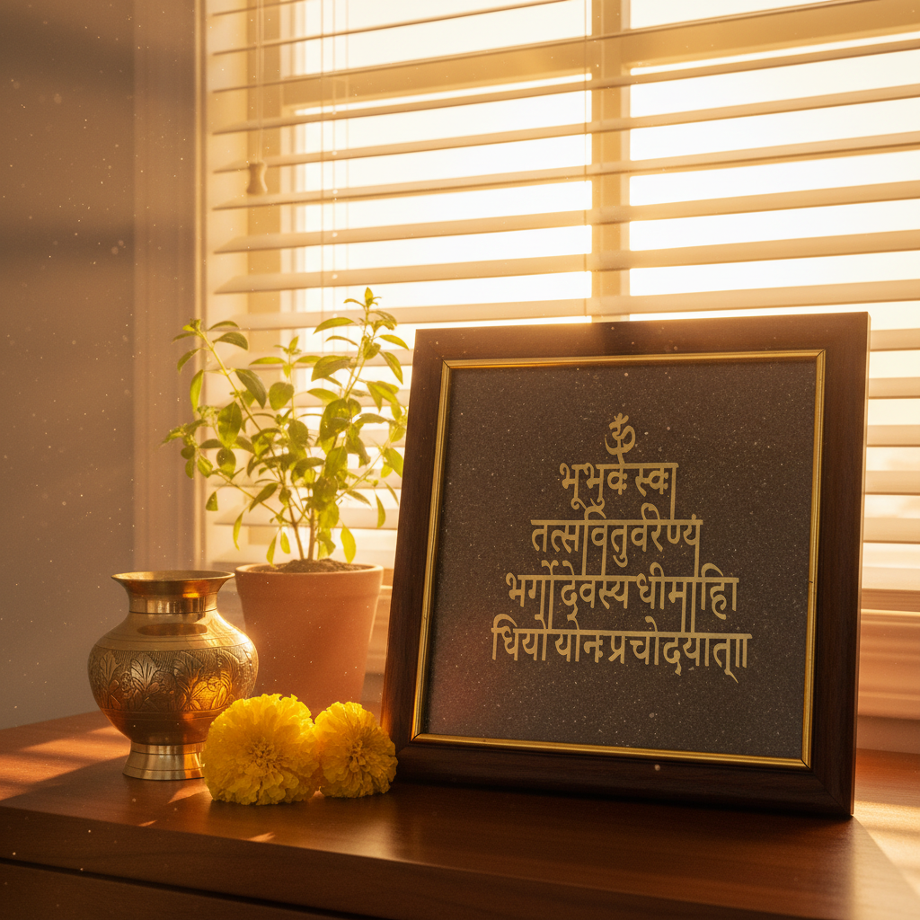 Gayatri Mantra Golden Vastu Wall Frame for Peace & Positivity