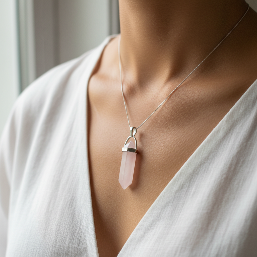Rose Quartz Healing Crystal Point Pendant