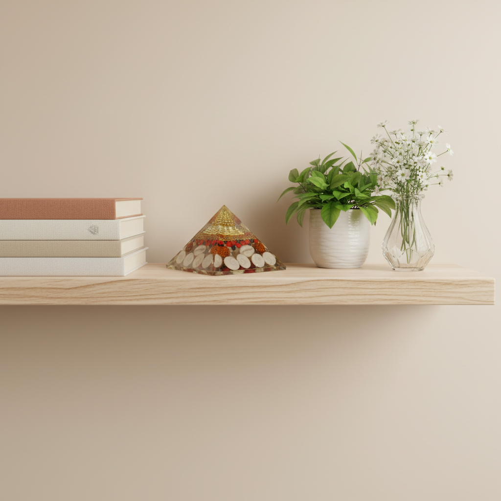 Golden Temple Orgone Energy Pyramid with Rudraksha & Gomti Chakra