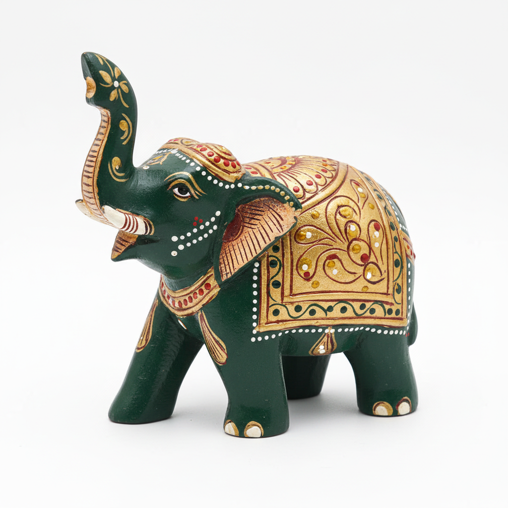 Green Trunk-Up Elephant Showpiece
