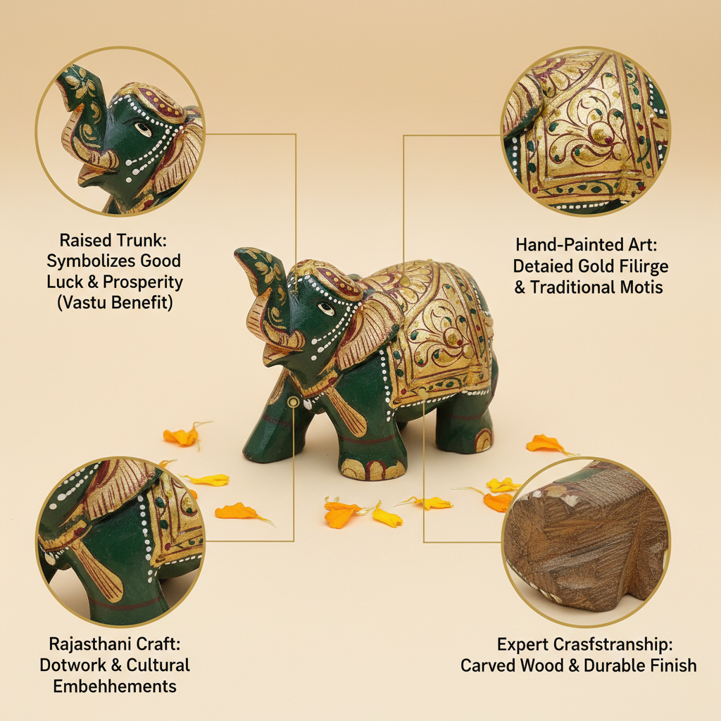 Green Trunk-Up Elephant Showpiece