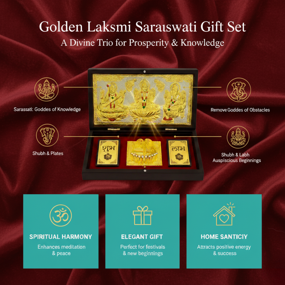 Golden Lakshmi Ganesh Saraswati Gift Set
