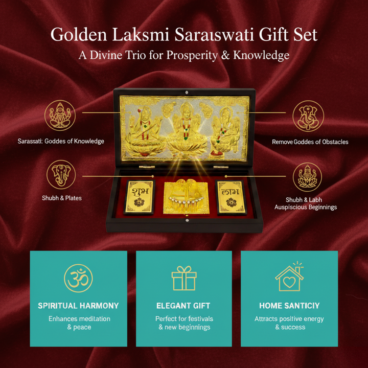 Golden Lakshmi Ganesh Saraswati Gift Set