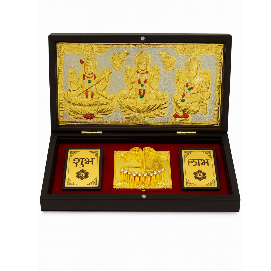 Golden Lakshmi Ganesh Saraswati Gift Set