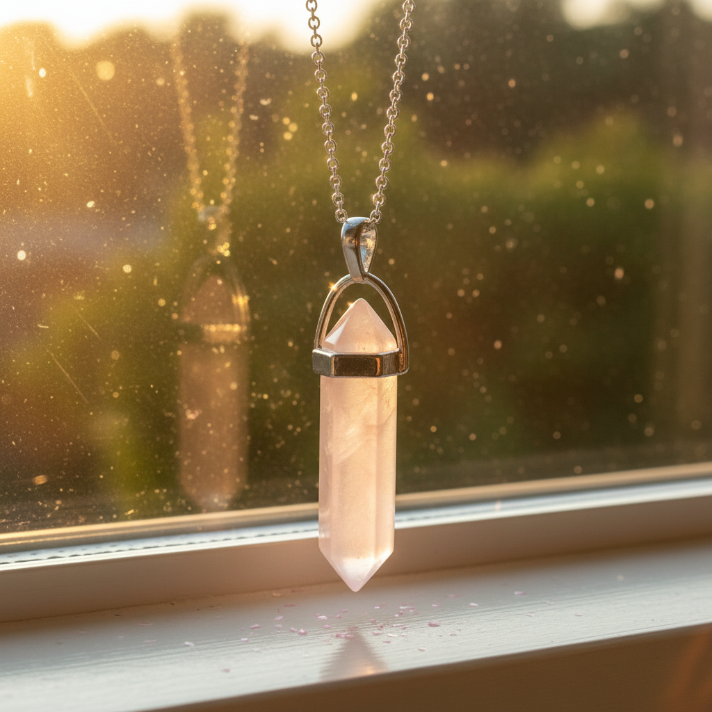 Rose Quartz Healing Crystal Point Pendant