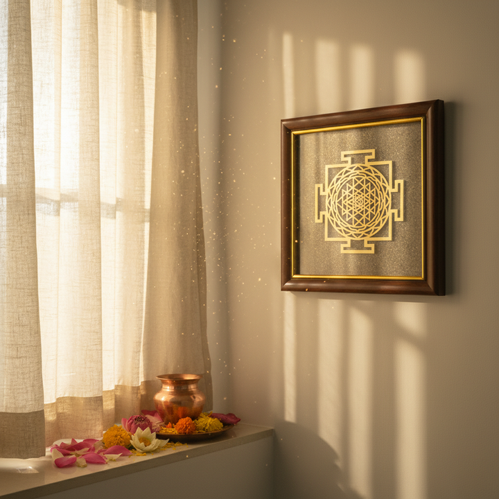 Shree Yantra Golden Vastu Wall Frame for Wealth & Harmony
