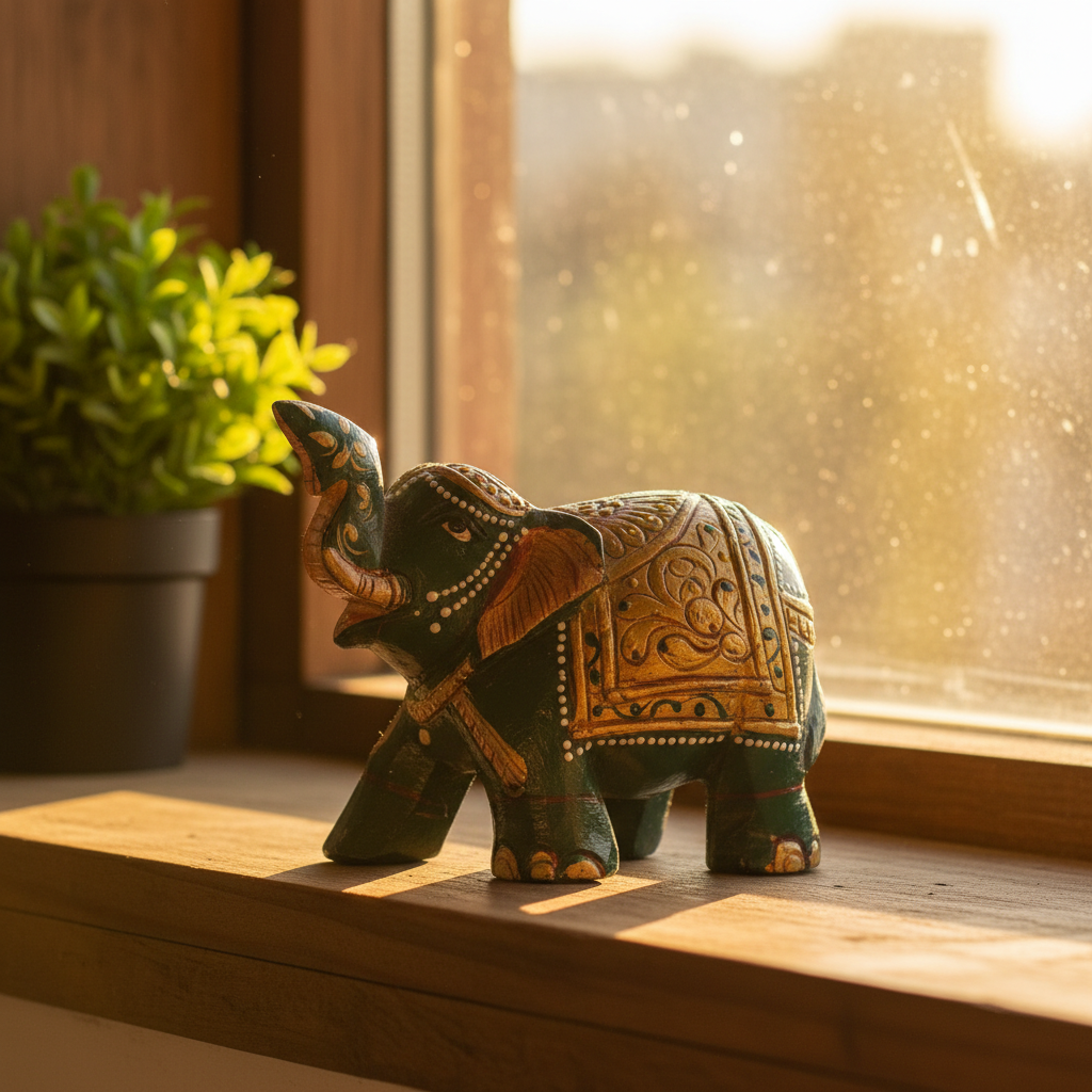 Green Trunk-Up Elephant Showpiece