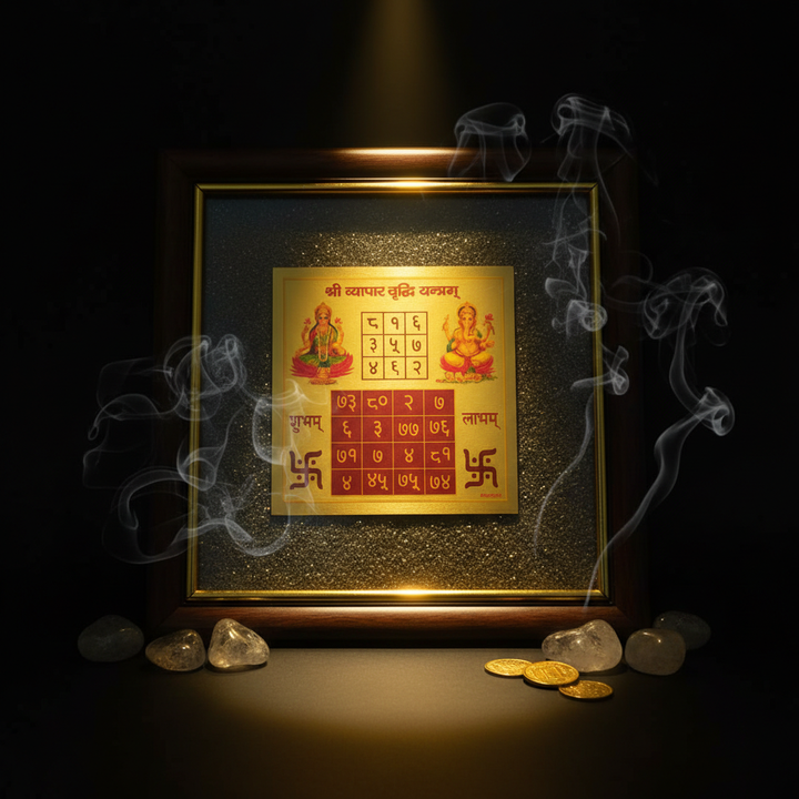 Vyapar Vriddhi Yantra Golden Wall Frame for Business Growth & Wealth