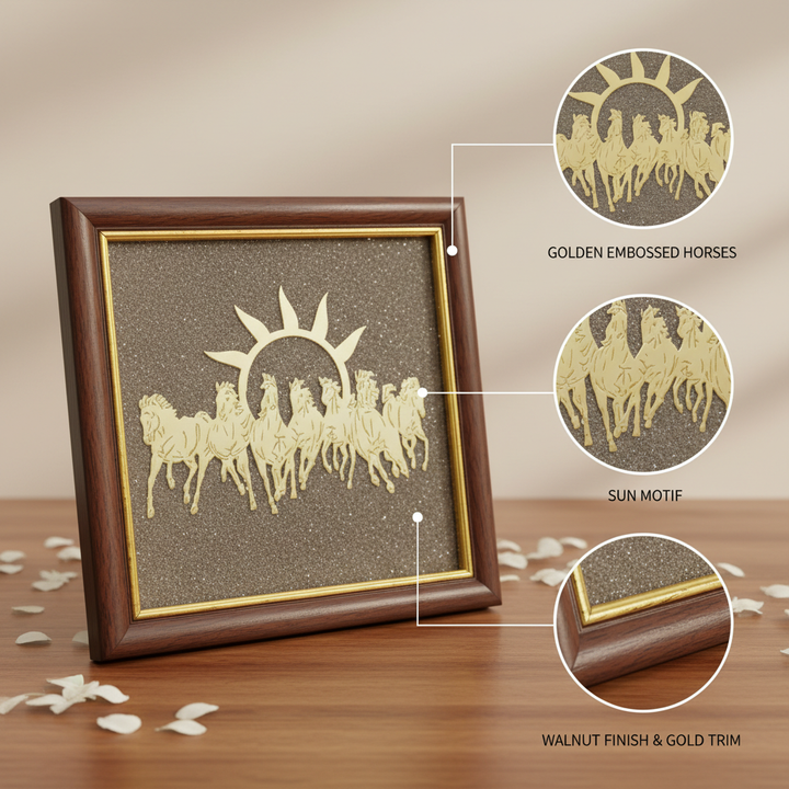 Seven Running Horses Vastu Wall Frame with Pyrite for Wealth & Success